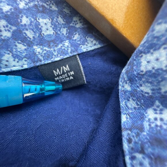 Robert Graham Shirt Medium Blue Jacquard‎ Cotton Flip Cuff Embroidered Trim - Picture 9 of 16